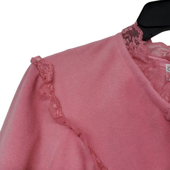 Vintage Vassarette Velvelour Velvet Pink Lace Ruffle House Coat Robe 1970s - Picture 3 of 13